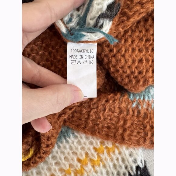 Boho Striped Open Front Knit Cardigan Sweater Women’s Size M Oversized Fall Cozy - Picture 6 of 8